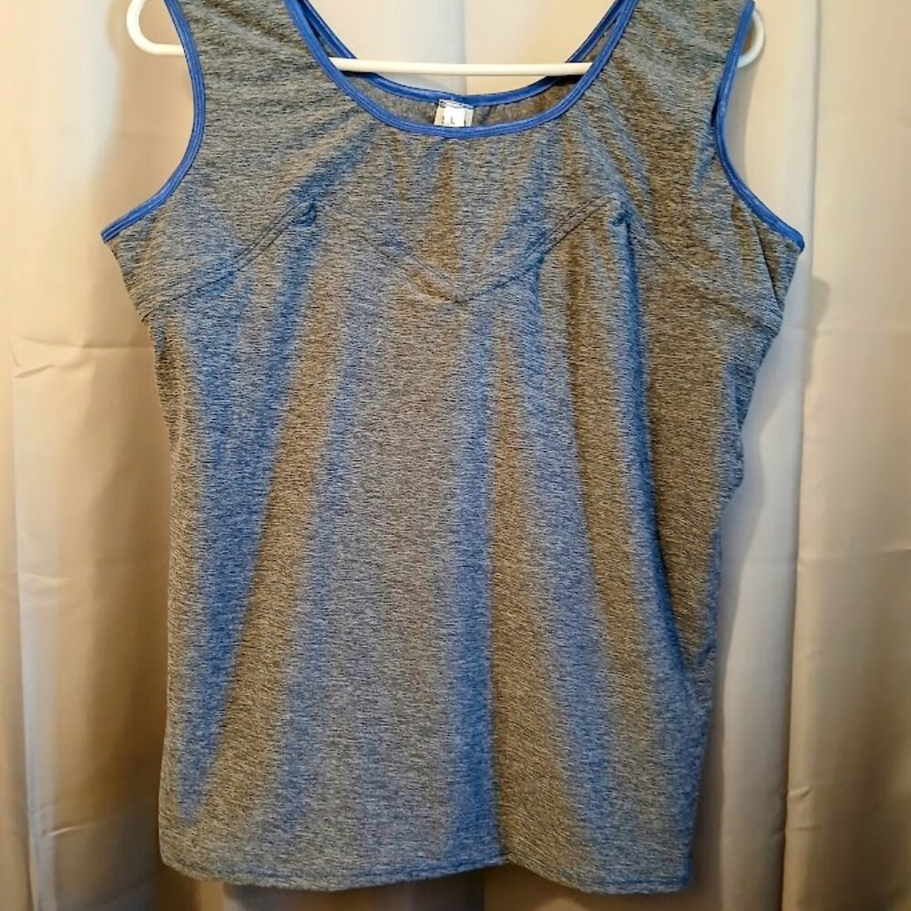 Nwt Scoop neck Athletic Tank top womens L Blue static print Stretch workout wear
